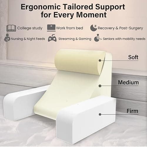 ENITYA Reading Pillow for Sitting in Bed Adult, 19" Back Support Pillow for Bed Sitting up, Backrest Cushion for Reclining,Gaming,Resting,Watching TV in Couch or Floor, Wedge with Arms, Medium(Grey) thumbnail 4