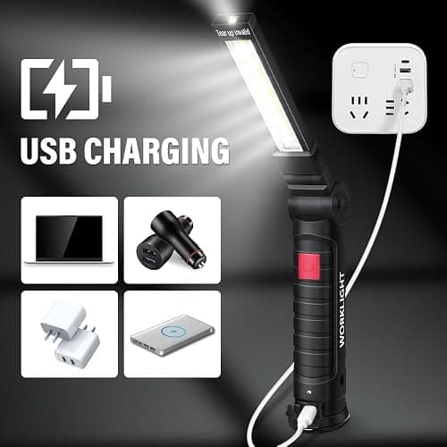 LED Work Light Rechargeable Flashlight, Christmas Stocking Stuffers Gifts for Men Him Husband Mechanic Torch Grill Light Inspection Lamp Magnetic Base 5 Modes 360° Rotate Car Emergency Repair 2PCS thumbnail 4