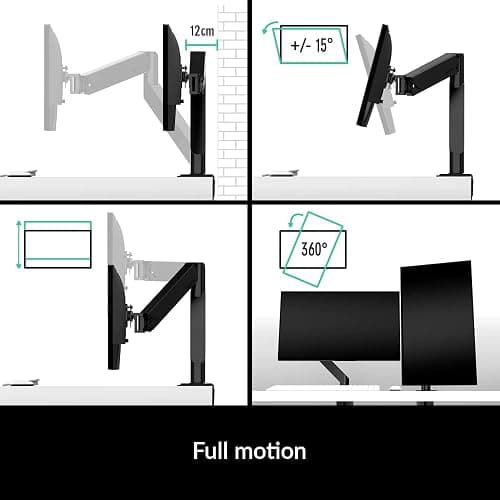 ARCTIC X1-3D - Monitor arm with gas lift arm for one monitor, monitor stand for up to 40"/43" Ultrawide, up to 10 kg/22 Ibs, Cable management, Tiltable, Swivelable, Height adjustable - Black thumbnail 6