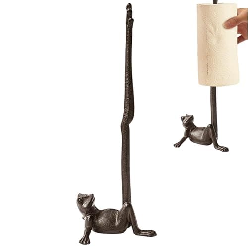 Mozhixue Frog Paper Towel Holder 16.5'' Cast Iron Paper Towel Holder Funny Toilet Paper Holder for The Floor or Counter in The Kitchen or Bathroom Bronze Rustic,Frog - Image 1