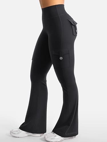 YEOREO CoreFlex Women Workout Flare Leggings | Hidden Scrunch, High Waisted, Cargo Pockets, Gym, Yoga, No Front Seam, Buttery Soft, 28"/30"/32"/34" thumbnail 5