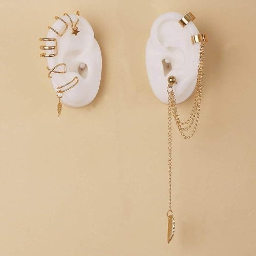 73 Pcs Gold Jewelry Set with 6Pcs Layered Necklace, 11 Pcs anklet and 7Pcs Earring Ear Cuff,12Hoop Earrings ,15pcs Rings,21pcs stud earrings Jewerly set for Women Pack for Friendship Party Gift thumbnail 7