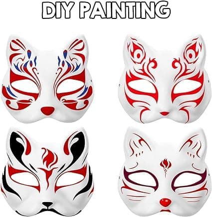 ChicRosa 5 Pcs Cat Masks White Paper Blank Hand Painted Masks Halloween Masquerade Costume Cosplay Accessories thumbnail 5