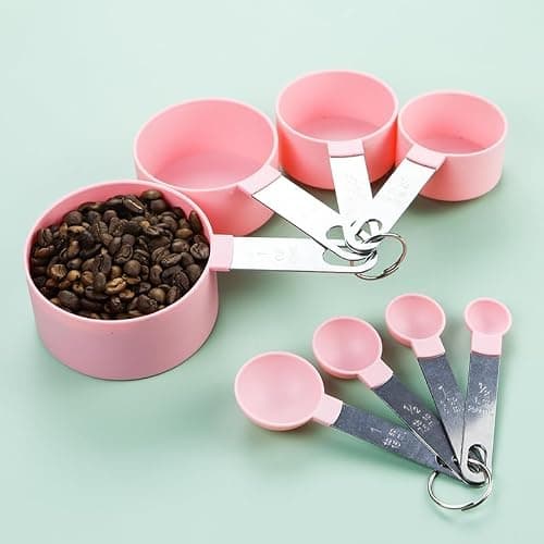 JUNEYEHX 8-Piece Pink Measuring Tools - Nylon, 4 Measuring Cups / 4 Measuring Spoons with Metal Handles for Liquids and Solids (Pink) thumbnail 6
