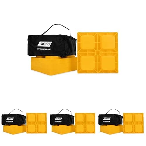 Camco Camper/RV Leveling Blocks - Features Stackable Interlocking Design & Includes Zippered Bag for RV Storage - Compatible w/Single Wheels, Dual Wheels, Tandem Axles & More - 16-Pack (44501) - Image 1