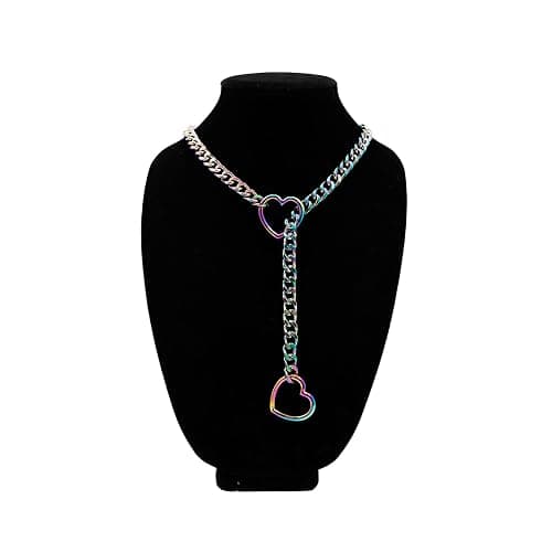 ADEMISHIA Heart O-ring Slip Chain Necklace For Women, Handmade Punk Gothic Cuban Necklace Jewelry Adjustable Lariat Y-Necklace - Rainbow - 34" thumbnail 2