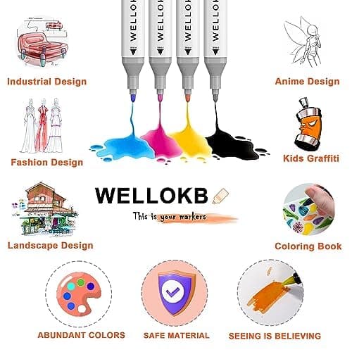 WELLOKB Alcohol Markers,80 Colors Dual Tip Permanent Art Markers for Kids Adults Coloring Illustrations Sketch,Christmas gift for 6-9 kid,Alcohol Based Marker with Case,for Book Painting Card Making thumbnail 4