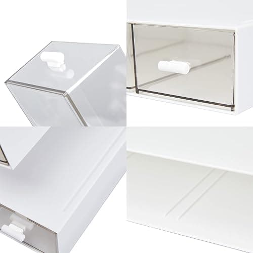 Desk Organizer with 4 Drawers, Clear Plastic Desk Storage Box, Desktop Organization for Office Supplies, Gel Pens, Pencils, Markers, Tape, Erasers, Paperclips, Chargers (White-4 Draws) thumbnail 5