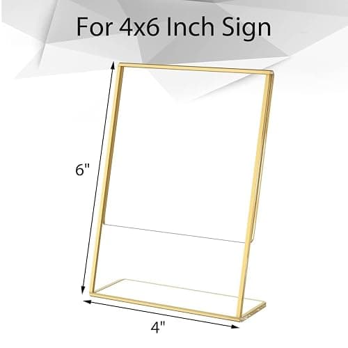 NIUBEE 6 Pack 4 x 6 Acrylic Gold Frame, Slanted Back Table Sign Holder for Wedding Table Numbers, Restaurant Signs | Slant Back, Gold Trim, Display Table Numbers, Photos Signable, For Wedding, Party, Event, Restaurant thumbnail 3