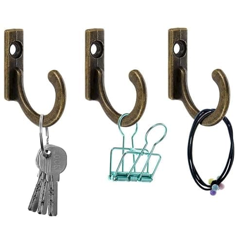 10 Pieces Zinc Alloy Antique Wall Mounted Delicate Small Hooks With Screws for Home Hanging Keys, Towel, Hat, Coat, Kitchen Supplies etc (Bronze) thumbnail 3