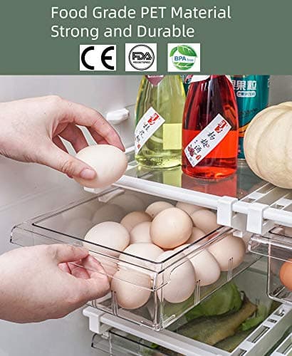 YekouMax Fridge Drawer Organizer, Refrigerator Organizer Bins, Pull Out with Handle, Fridge Shelf Holder Storage Box, Clear Container for Food,Drinks,Fit for Fridge Shelf Under 0.6" (2 Pack Medium) thumbnail 8