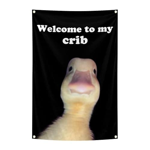 Welcome To My Crib Flag 2x3 Feet Tapestry With 4 Brass Grommets. Funny Flag for Teen Girls Room Indoor Outdoor Bedroom and College Dorm Wall Decor Banner. (black) - Image 1