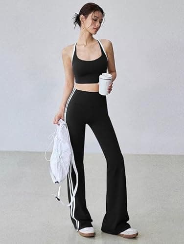 OQQ Yoga Pants Women High Waist Stripes Soft Casual Stretch Flared Bottoms Trousers thumbnail 6