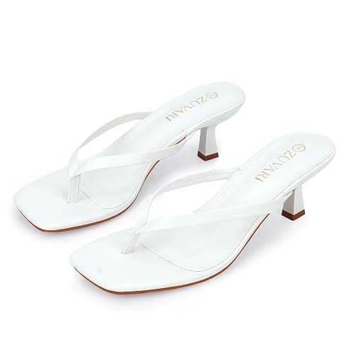 ZUVARI Kitten Heels for Women, Square Toe Flip Flop Kitten Heel Sandals, 2.16 Inch Thong Heels, Slip-On Dressy Summer Heeled Sandals thumbnail 6