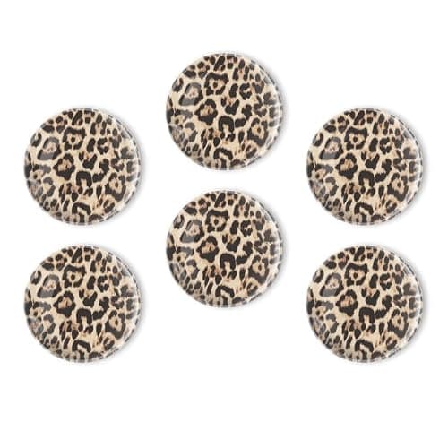 BaHomeck Fridge Magnets 6 Pcs Golden Brown Bionic Leopard Print Round Strong Magnetic Glass Refrigerator Magnet,Magnets Sticker Decorations for Office Whiteboards,Classrooms,Home,Photos,1.2 inch - Image 1