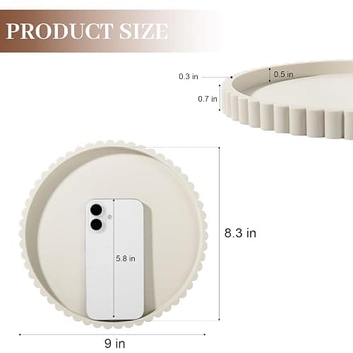 Round Bathroom Tray Perfume Organizer Coffee Table Decor, 9" Beige | Silicone, Non-Slip, Heat-Resistant, for Kitchen,Vanity, for Candle, Soap Dish thumbnail 3