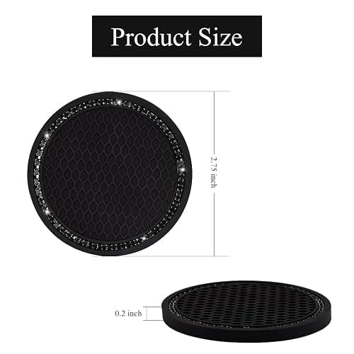 SUNCARACCL Car Cup Holder Coaster, 2 Pack Universal Bling Vehicle Insert (2.75" Diameter), Crystal Rhinestone Car Interior Accessories (Black with Black Diamond). thumbnail 2