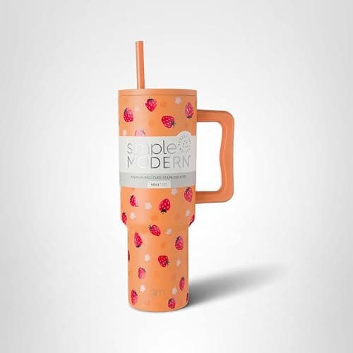 Simple Modern 40 oz Trek Tumbler with Handle and Straw Lid | Cup Holder Friendly Insulated Stainless Steel Travel Mug | Strawberry Fields thumbnail 10