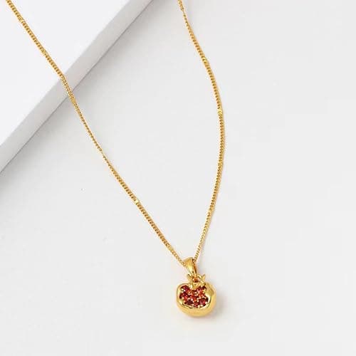 KOFISNI Pomegranate Earrings Pomegranate Necklace for Women 18K Gold Plated Red Pomegranate Rhinestone Pendant Necklace Hoop Earrings Jewelry Set thumbnail 6