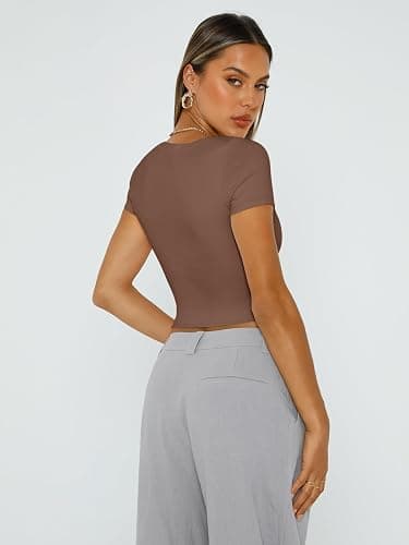 Trendy Queen Tshirts Shirts for Women Double Lined Going Out Crop Tops 2025 Spring Summer Workout Y2k Clothes Beach Fashion thumbnail 5