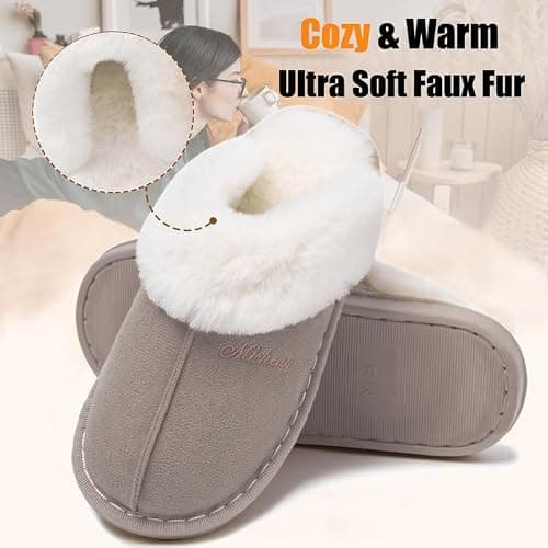 Misolin Damen Herren Hausschuhe Winter Warme Faux Pelz Slippers Weiche Flache Plüsch Pantoffeln Rutschfeste Outdoor/Indoor - mit super Qualität thumbnail 5