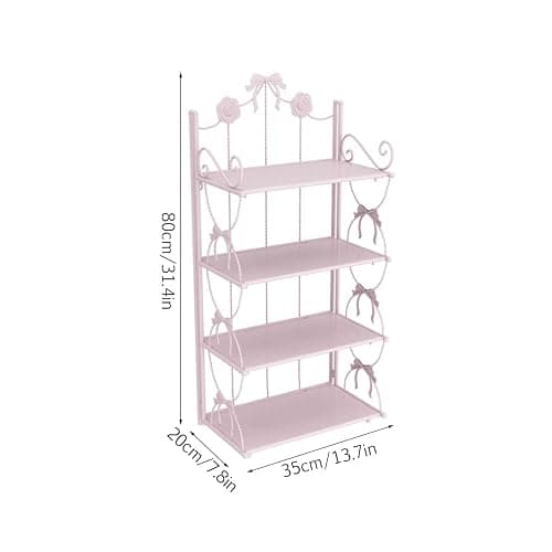 BOOMALTU Cute 4-Tier Folding Metal Shelving Bathroom Shelf,Pink Shelves Pink Bookshelf with Bow and Flowers Decor for Storage and Display in Living Room, Bathroom, Office, Kitchen thumbnail 3