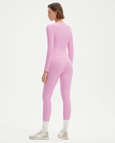 SUUKSESS Women 2 Piece Workout Set Tummy Control Legging Long Sleeve Workout Top thumbnail 5