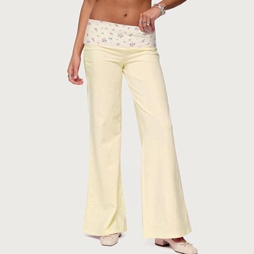 MYBFYABO Fold Over Yoga Pants for Women Contrast Color Low Rise Wide Leg Sweatpants Y2k Foldover Lounge Bell Bottoms 2026 thumbnail 4