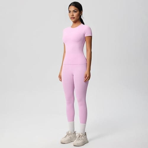 Women’s 2 Piece Workout Set – Athletic T-Shirt & High Waist Leggings – Activewear for Gym, Running & Yoga thumbnail 2
