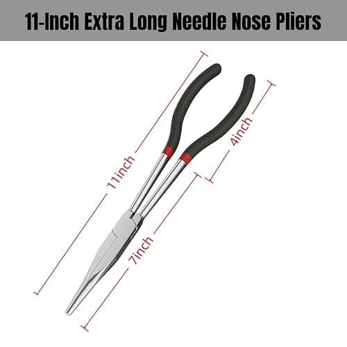 Extra Long Needle Nose Pliers，11 Inches Long Reach Straight Needle Nose Pliers Designed for Mechanics, Technicians, and Contractors| Milled-Jaws | Steel thumbnail 3