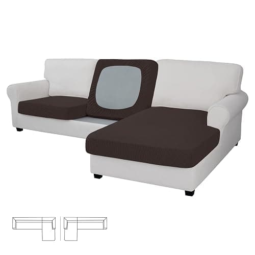 Easy-Going Stretch 3 Pieces Couch Cushion Covers for Sectional Sofa Left/Right L Shape Chaise Lounge Sofa Seat slipcover Anti-Slip Sofa Cover Soft (2 Seater + 1 Chaise, Chocolate) - Image 1