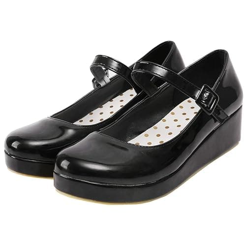 Parisuit Womens Mary Jane Wedge Platform Shoes Patent Leather Ankle Strap Pumps Sweet Shoes - Image 1
