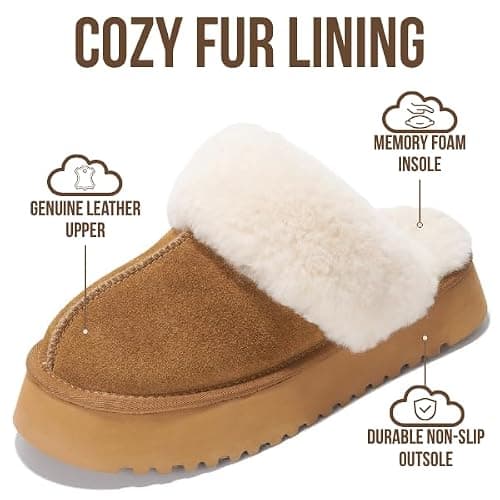 Project Cloud 100% Genuine Leather Slippers for Women Footwear - Memory Foam Clogs and Mules for Women 2025 - Non Slip and Lightweight Fur Slippers (Viki) thumbnail 2