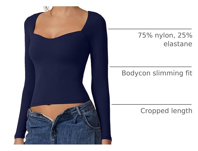 QINSEN Womens Slimming Fit Sweetheart Neck Long Sleeve Basic Crop Tops Stretch Going Out Tee Shirt thumbnail 4