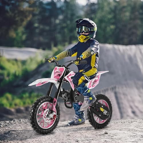 50CC Kids Dirt Bike, 2-Stroke Dirt Bike for Kids,Gas Power Motocross, Off Road Mini Motorcycle, Gas Bike Load 330Lbs Springs Soft Seat Cushion Pocket Motorbike with Front Rear Disc Brakes Pink thumbnail 6