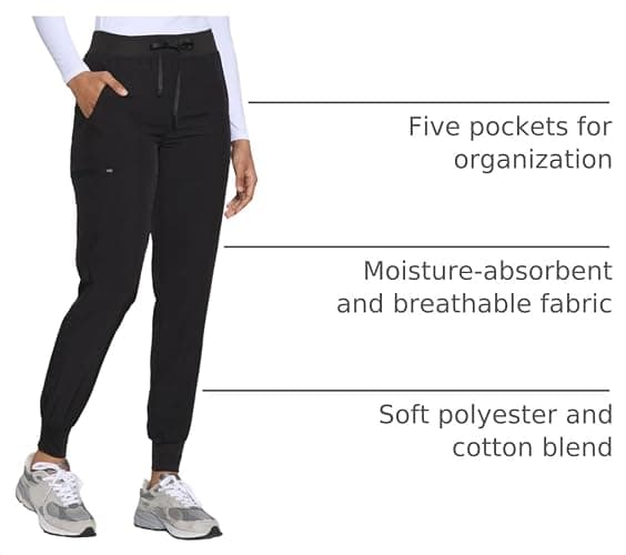 COZYFIT Womens Scrub Pants - Soft Stretch Yoga Style | 5 Pockets, Slim Fit Jogger Scrubs Pants, Easy Care, Tapered Elastic Cuffs, Long-lasting Comfort for Daily Working thumbnail 4