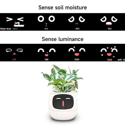 TPHRAVAL Intelligent Flower Pot, Electronic Bud, Maintenance Plant Assistant, Fun Interactive Flower Pot, Indoor Green Planting Monitoring, LCD Screen Display, Cell Phone APP Connection (White) - White thumbnail 4