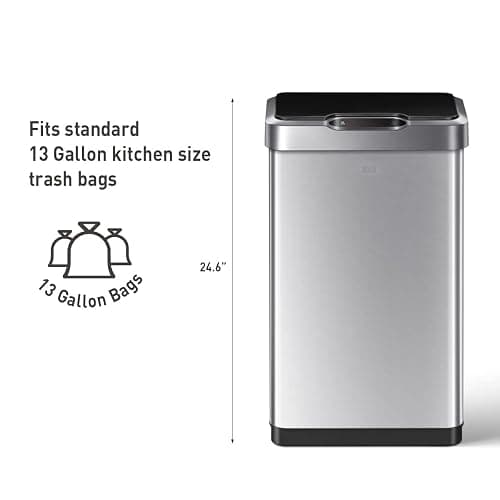 EKO Mirage-T 50 Liter / 13.2 Gallon Touchless Rectangular Motion Sensor Trash Can, Brushed Stainless Steel Finish - 50 Liter thumbnail 4