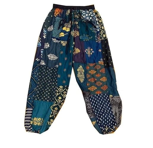 KRAAFTY Unisex Cotton Patchwork Harem Pants with Pockets Super Comfy Hippie Yoga Boho Trousers Pant for Men Women (Blue) - Image 1