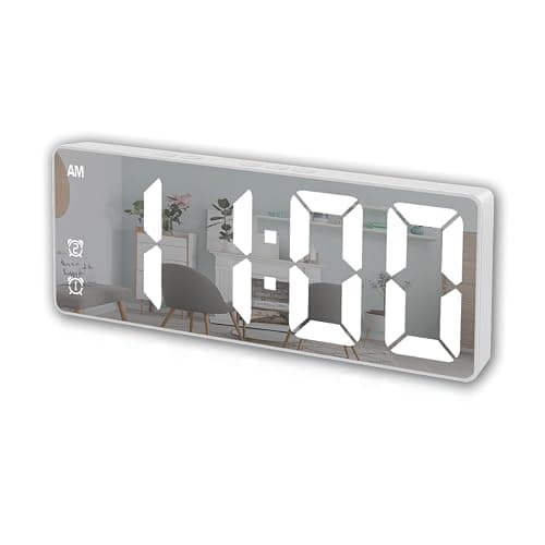 Königswerk Small Digital Alarm Clock, Mirror Surface LED Electronic Clocks with Large Display, Adjustable Brightness and Snooze Model for Bedroom, Desk, Office, White Digit - Image 1