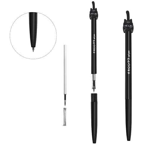 RECHENG retractable cat gel pens,Fine Point 0.5mm black ink,Cute kitty fun ball point pens for girls kids School Office Supplies,12pcs fun pens. thumbnail 6