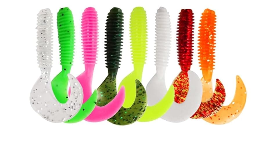 Soft Fishing Lures Set with Tackle Box, 6.5cm/8cm Paddle Tail Swimbaits, 60PCS Soft Plastic Baits with Curly Tails, Freshwater Fishing Lures for Bass, Trout, and More thumbnail 4