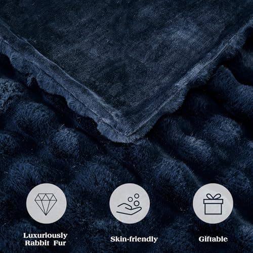 JONIYEAR Soft Fuzzy Bubble Faux Rabbit Fur Throw Blanket for Couch 50" x 60", Reversible Textured Fluffy Warm Thick Blanket for Winter,Luxury Cozy Puffy Shaggy Comfy Furry Blankets for Sofa, Navy Blue thumbnail 7