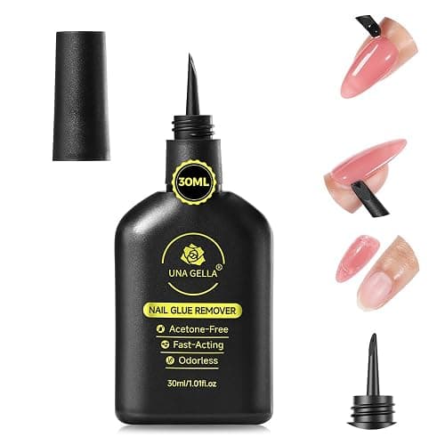 UNA GELLA Press On Nail Glue Remover Built-in-crowbar 30ML Acetone-Free Gentle Soak Off Gel Nail Glue Polish Remover for Nail Tip Adhesive Glue Easily Home DIY Not for U/V Nail Polish - Image 1