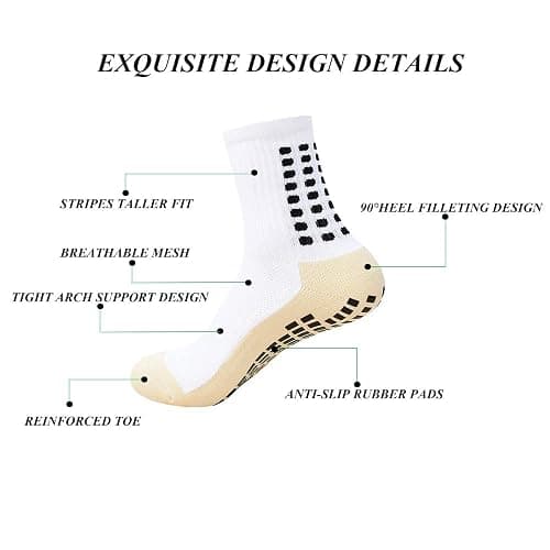 MIHAIR Men's Grip Soccer Socks Anti Slip Athletic Socks Non Slip Football Basketball Socks with Grip Pads2/4/6 thumbnail 2