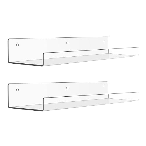 upsimples Acrylic Shelves for Bathroom Storage, 15" Floating Shelves Wall Organizer for Perfume, Make up, Skincare, Kids Bookshelf for Bedroom, Nursery, Living Room Decor, Clear, 2 Pack - Image 1
