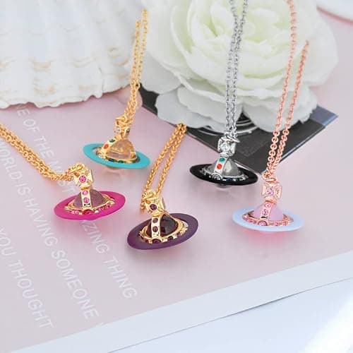 ZHAOZHAO Colorful Saturn Necklace for Women - Gold Light Purple Saturn Pendant - Punk Style thumbnail 5