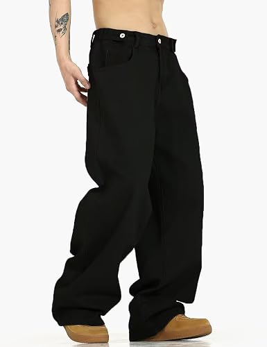 Nutriangee Men's Baggy Jeans Loose Fit Wide Leg Denim Pants | Skin Friendly, Y2K Hip Hop, Straight Leg, Skater Streetwear, Adjustable Buttons, Casual Street thumbnail 5
