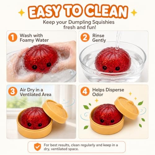 2PCS Dumpling Squishies Toys with Food Steamer,Sparkly Glitter Squeeze Dough Fidget Sensory Stress Balls,Hand Desk Toys for Stress Relief Squishies Dumpling Gifts,Red&Blue thumbnail 3