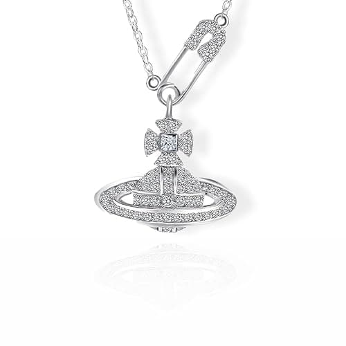 JOLINO Saturn Necklace,Y2K Necklace,Unique Pin & Zircon-Embellished,925 Sterling Silver Plated with 18K White Gold,Surprise Your Wife,Girlfriend,Mother,or Best Friend on Birthdays,Anniversaries,or Ggraduations - Image 1